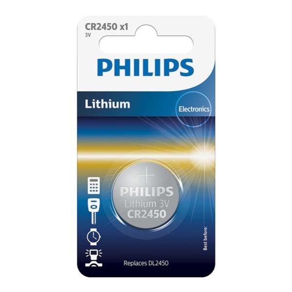 Батарейки кнопкові, літієві PHILIPS CR2450 - 3.0V LITHIUM (24.5 X 5.0) / 1 шт. BLISTER