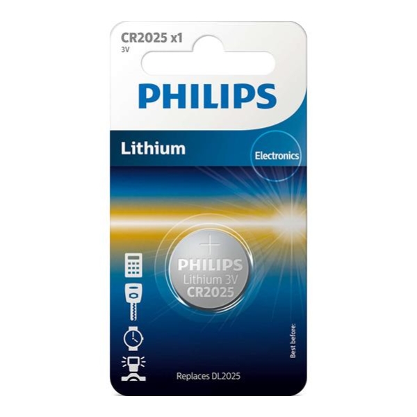 Батарейки кнопкові, літієві PHILIPS CR2025 - 3.0V LITHIUM (20.0 X 2.5) / 1 шт. BLISTER
